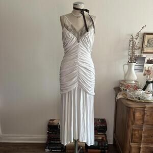 Vintage white beaded ruched dress